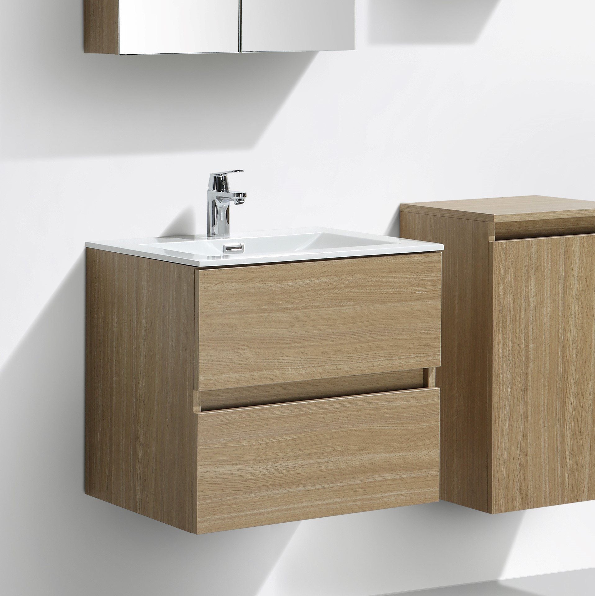 Mueble de baño flotante chapado en roble con lavabo encastrable,60 cm,  MESLIVA