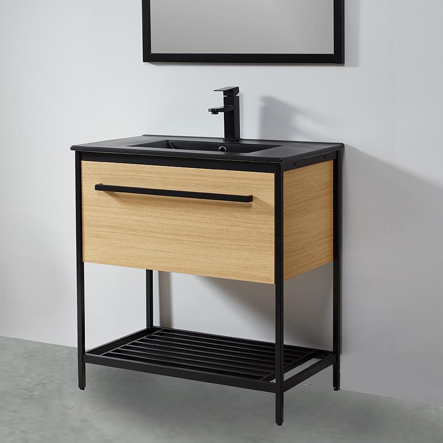 Mueble de Baño con patas + Lavabo negro 80 cm SMART – Madera y Metal N –  Entorno Baño