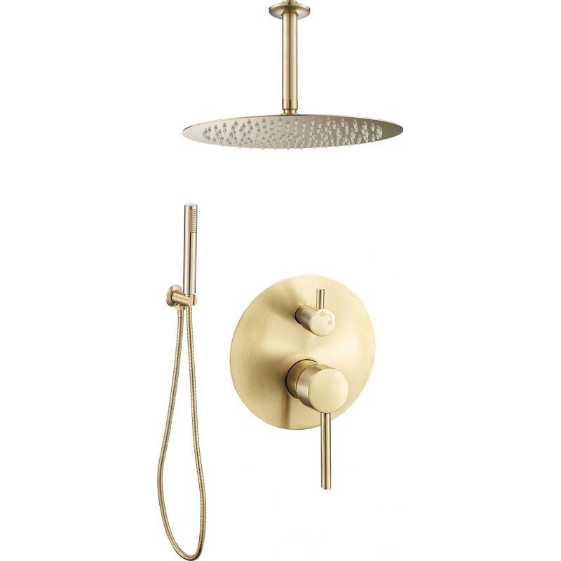 Chuveiro monocomando embutido de teto redondo SLIGO em DOURADO