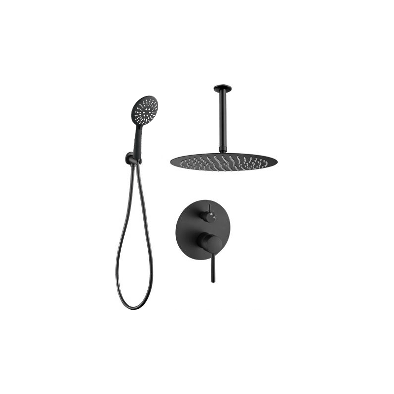 Chuveiro monocomando embutido de teto redondo BORACAY em PRETO
