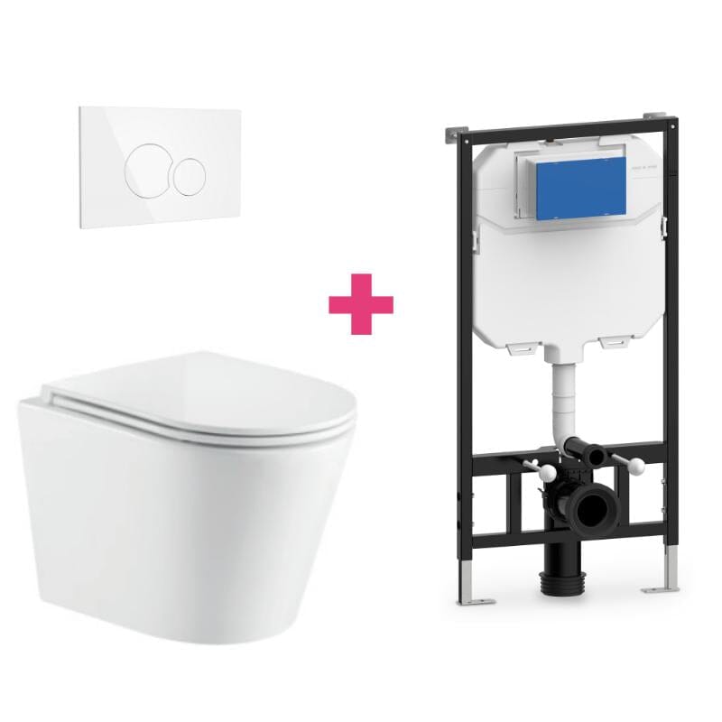 PACK inodoro suspendido cerámica TURIN con cisterna y pulsador