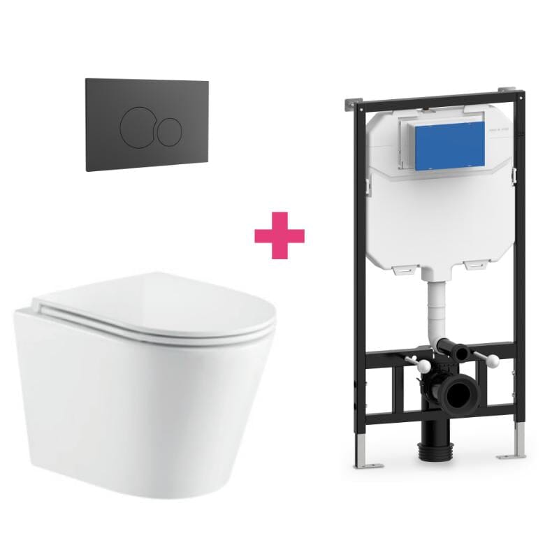 PACK inodoro suspendido cerámica TURIN con cisterna y pulsador