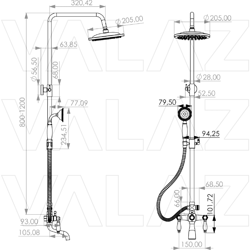 Columna de ducha retro FLORINA dorado envejecido - Entorno Baño