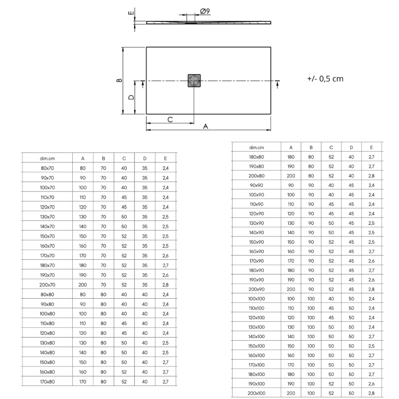 Plato de ducha extraplano STRATO con superficie de pizarra, rectangular, blanco