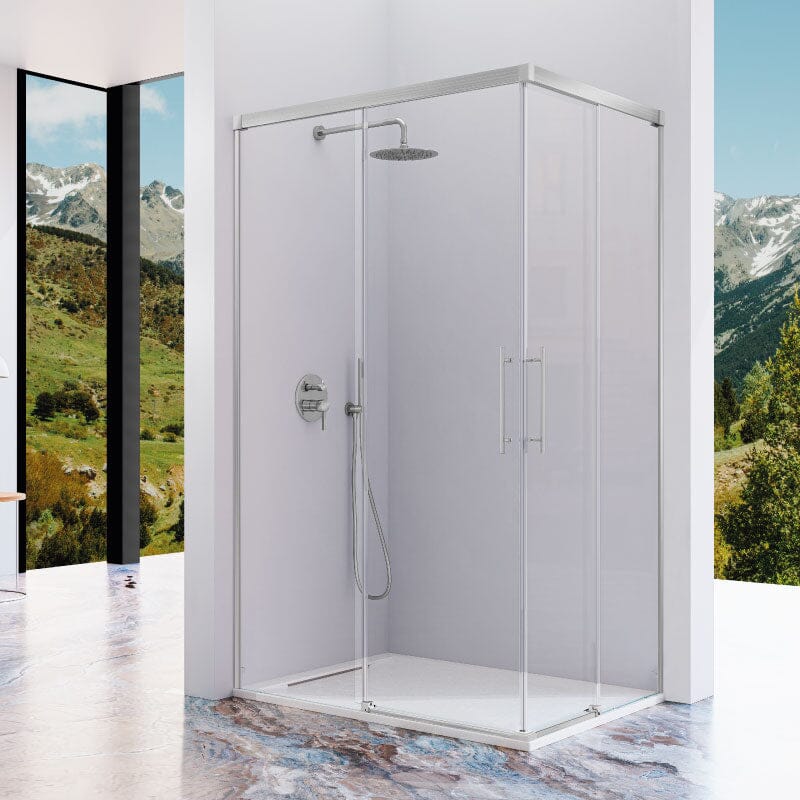 Angular de ducha 2 Fijos + 2 Puertas Correderas URBAN Plata mate + Entorno baño