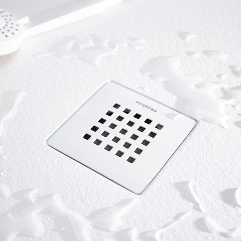 Plato de ducha extraplano STRATO con superficie de pizarra, rectangular, blanco