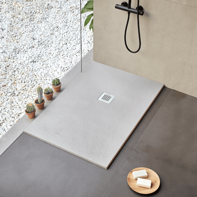 Plato de ducha extraplano STRATO con superficie de pizarra, rectangular, blanco