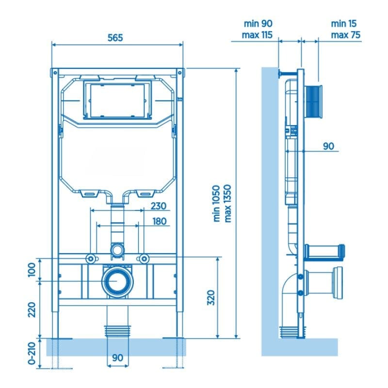 PACK inodoro suspendido cerámica TURIN con cisterna y pulsador