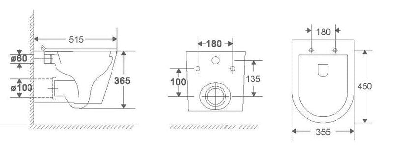 medidas PACK inodoro suspendido cerámica TURIN