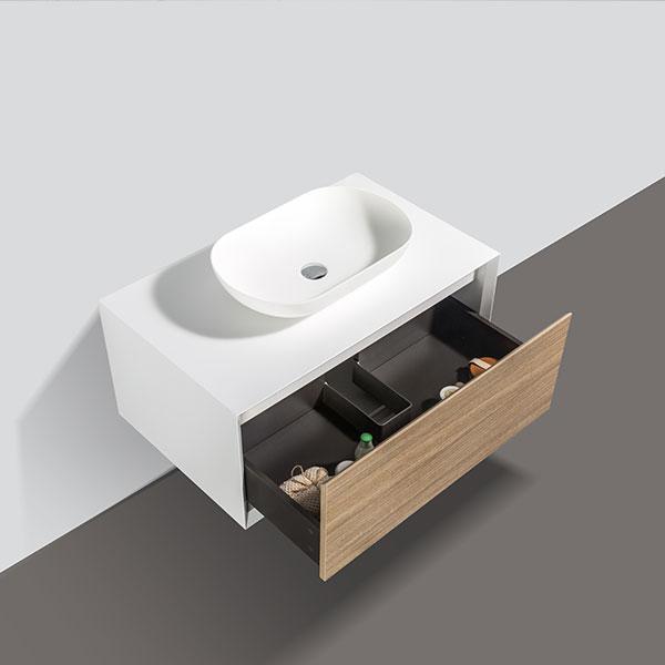 Mueble de bano MONTADO 90cm PALIO, blanco / roble claro - Entorno Bano