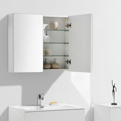 Armario de espejo de baño MDF blanco y roble 60x15x75 cm - referencia  Mqm-331530