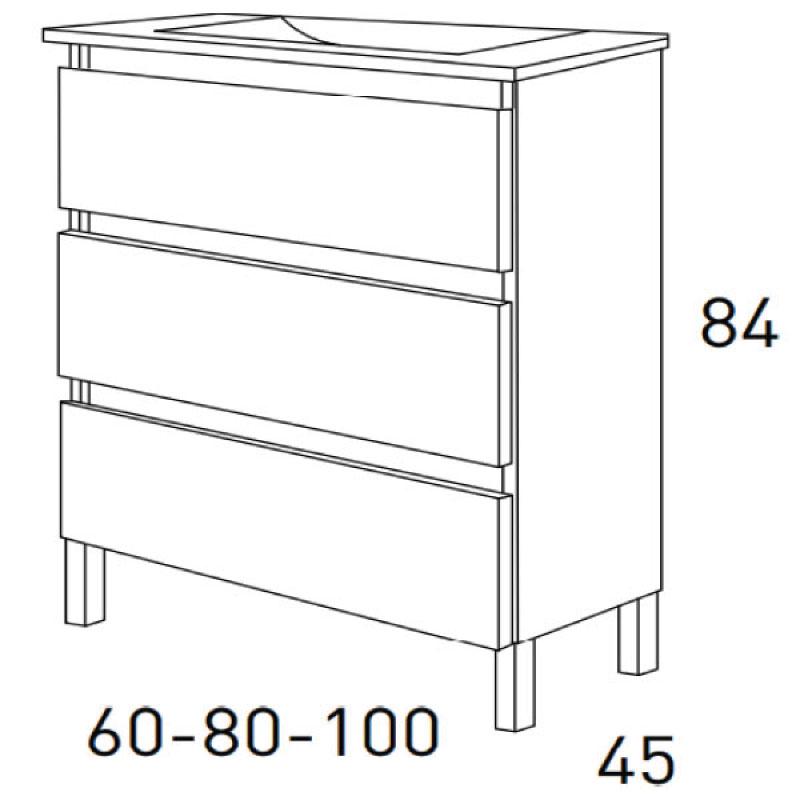 Mueble Lavabo BOX con patas 3 y 6 cajones