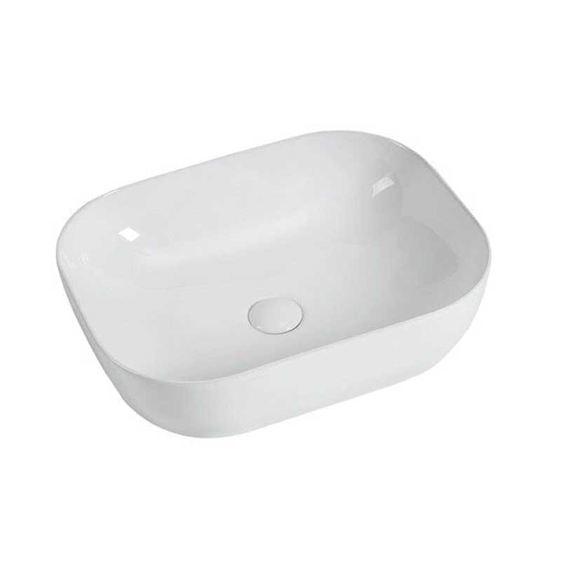 Lavabo blanco brillo sobre encimera cerámico CUARTO 45,5 x 32,5 cm - Entorno baño