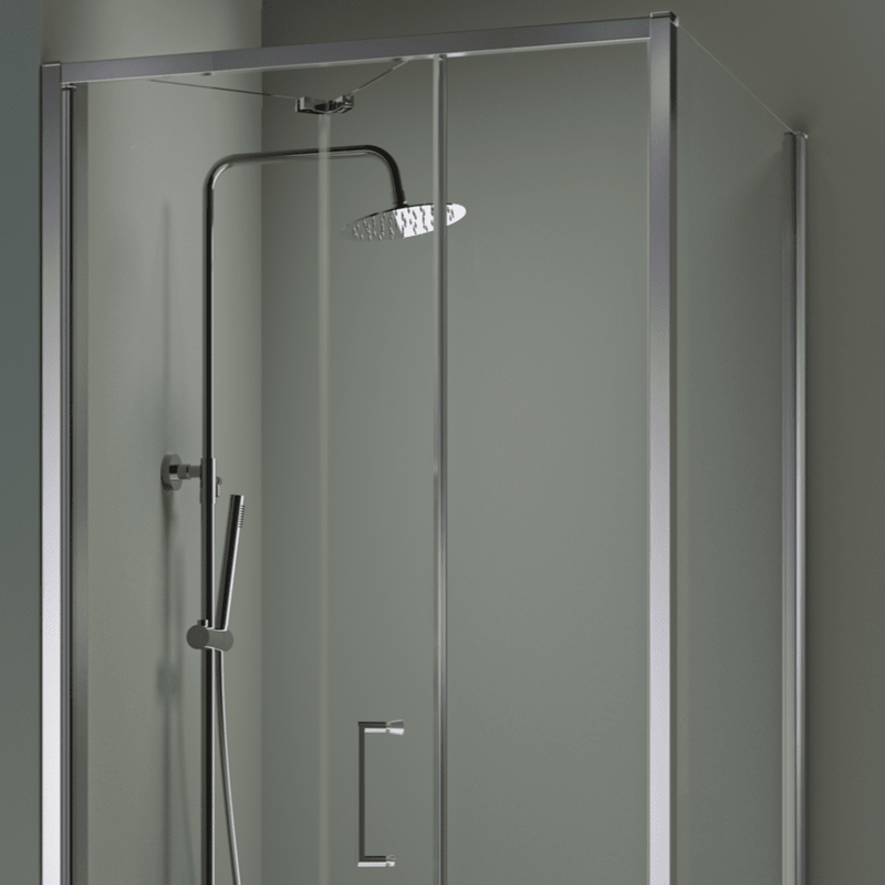 Mampara de ducha angular marca Kassandra modelo Prisma perfil cromado - Entorno Baño