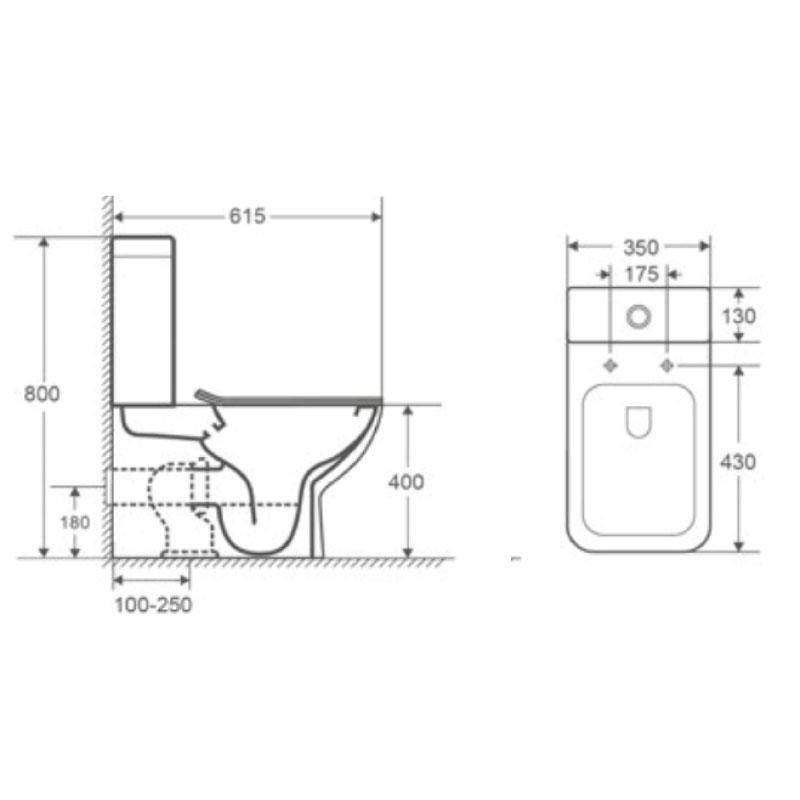 Inodoro CRETA cisterna baja. Dibujo técnico - Entorno baño