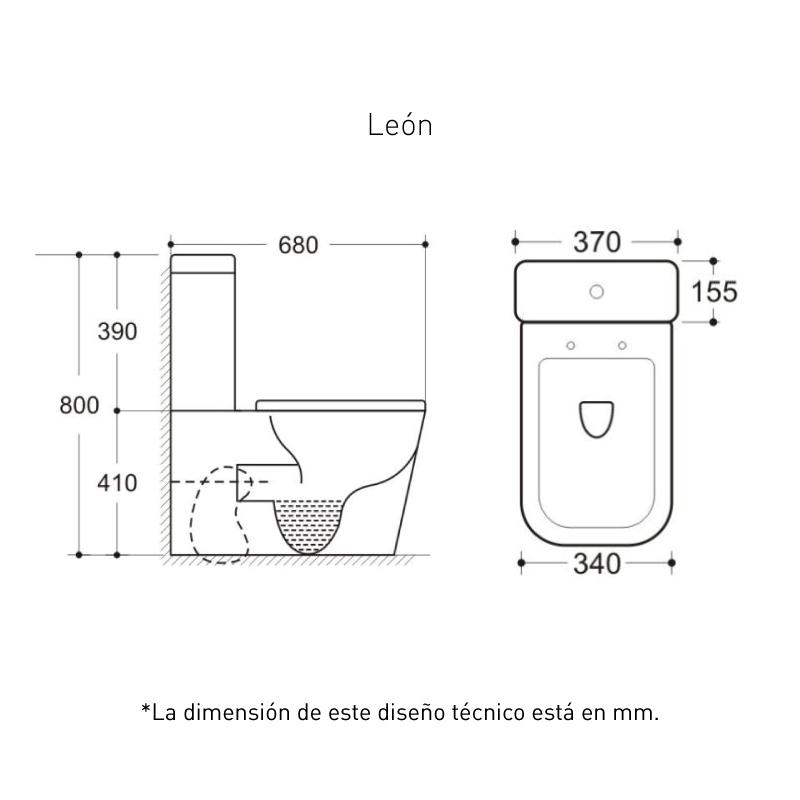 Inodoro cerámica  LEON cisterna baja. Dibujo técnico - Entorno Baño