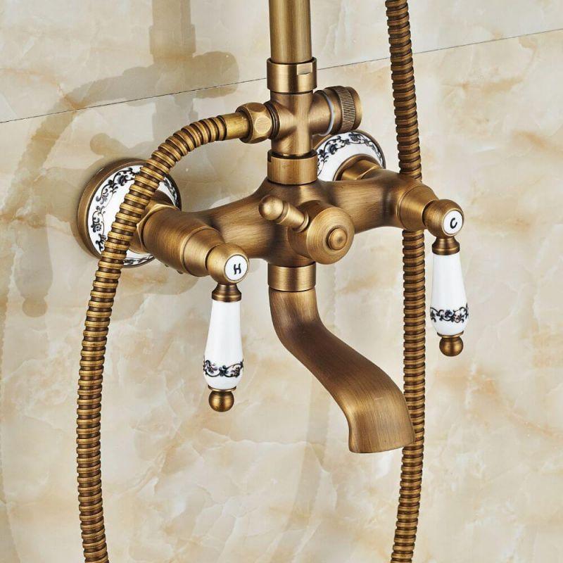 Columna de ducha para bañera retro FLORINA dorado envejecido – Entorno Baño