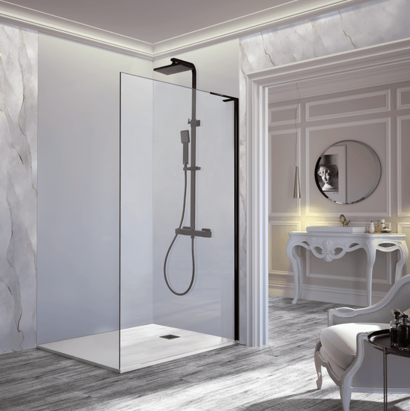 Panel fijo de ducha FRESH FREE negro - cristal de 8mm - Entorno Baño