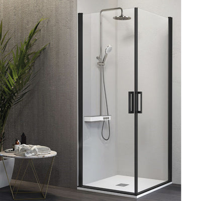 Angular de ducha 2 Puertas Abatibles NARDI perfil negro mate - Entorno baño