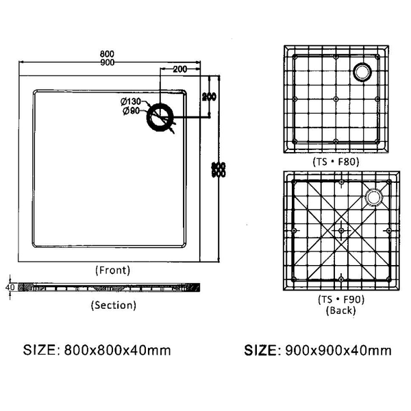 Plato de ducha 80x80cm LISCIO cuadrado extra plano de SoliCast® - Entorno Bano