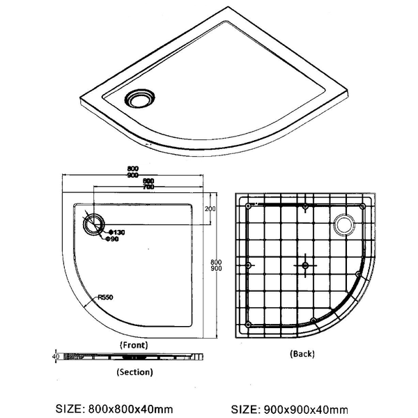 Plato de ducha 80x80cm LISCIO cuarto de circulo extra plano de SoliCast® - Entorno Bano