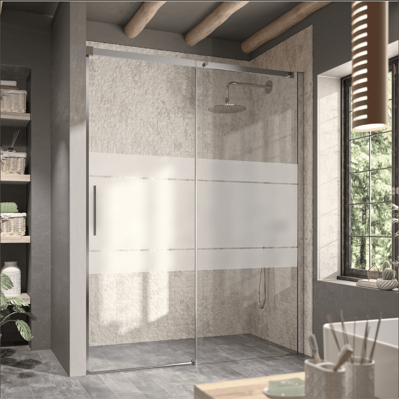 Frontal de ducha + Puerta Corredera LUNA con Cristal serigrafiado