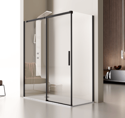 Frontal de ducha + Puerta Corredera LUNA Negro sin Decorado - Entorno baño