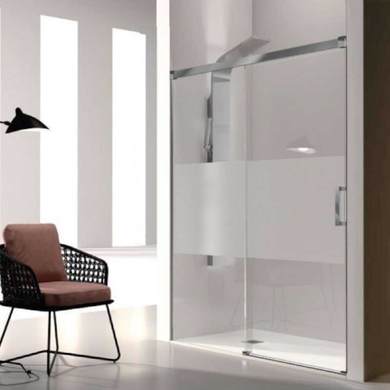 Frontal de ducha + Puerta corredera GLASÉ perfil cromado decorado - Entorno baño