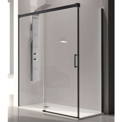 Frontal de ducha + Puerta corredera GLASÉ perfil negro mate - Entorno baño