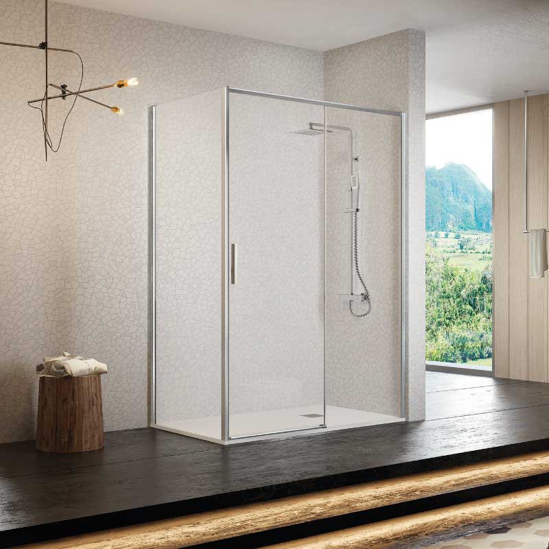 Frontal de ducha + Puerta corredera MASELA cromado - Entorno Baño