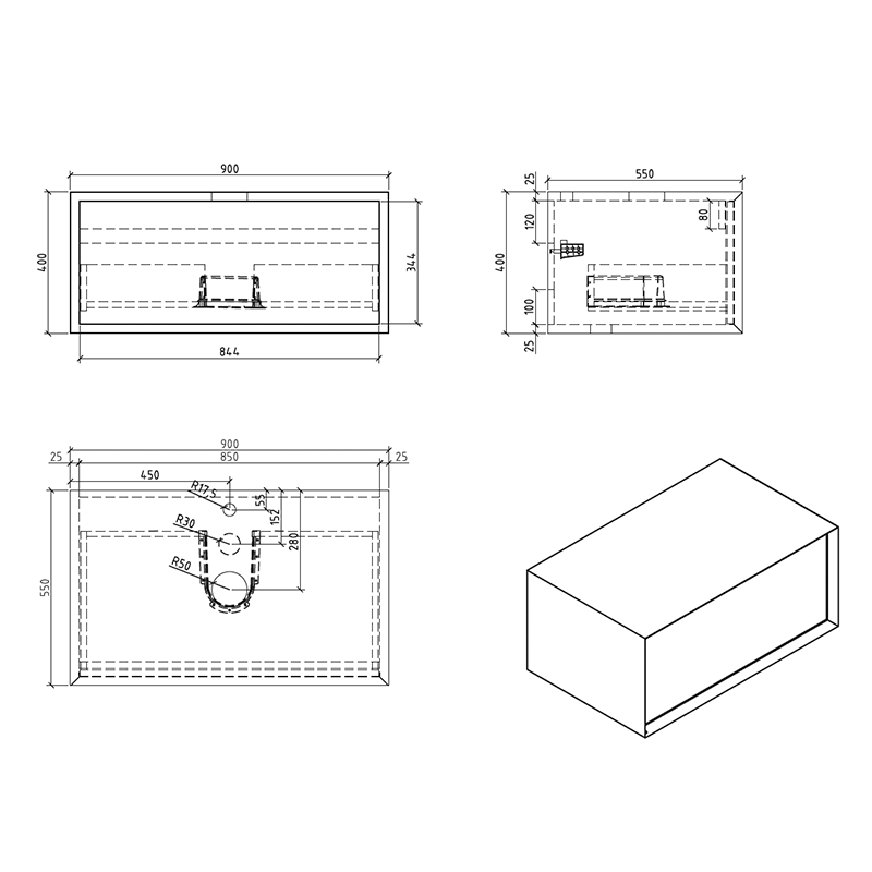 Mueble de bano MONTADO 90cm PALIO, blanco / roble claro - Entorno Bano