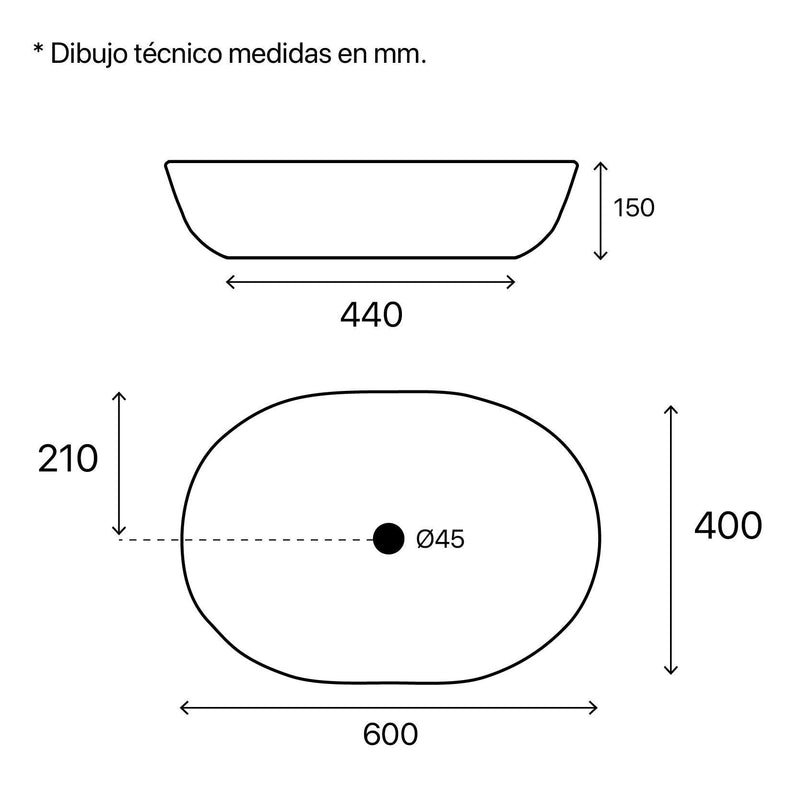 Lavabo sobre encimera cerámico AKUMAL 60_Dibujo Técnico - Entorno baño