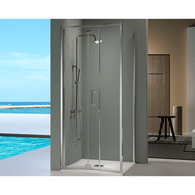 Mampara de ducha angular marca Kassandra modelo Prisma perfil cromado - Entorno Baño