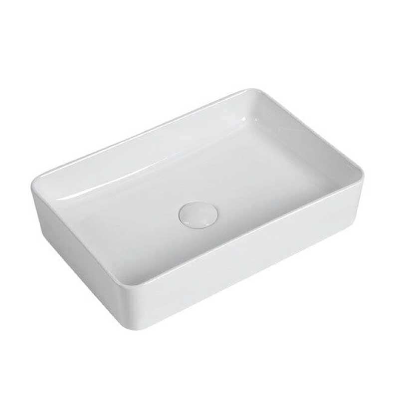Lavabo blanco brillo sobre encimera cerámico RISTA 50 x 34 cm - Entorno baño