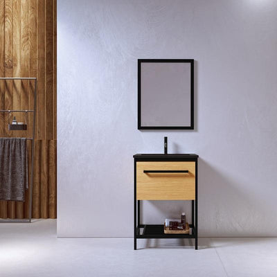 Mueble de Baño con patas + Lavabo negro 60 cm SMART – Madera y Metal Negro - Entorno Baño