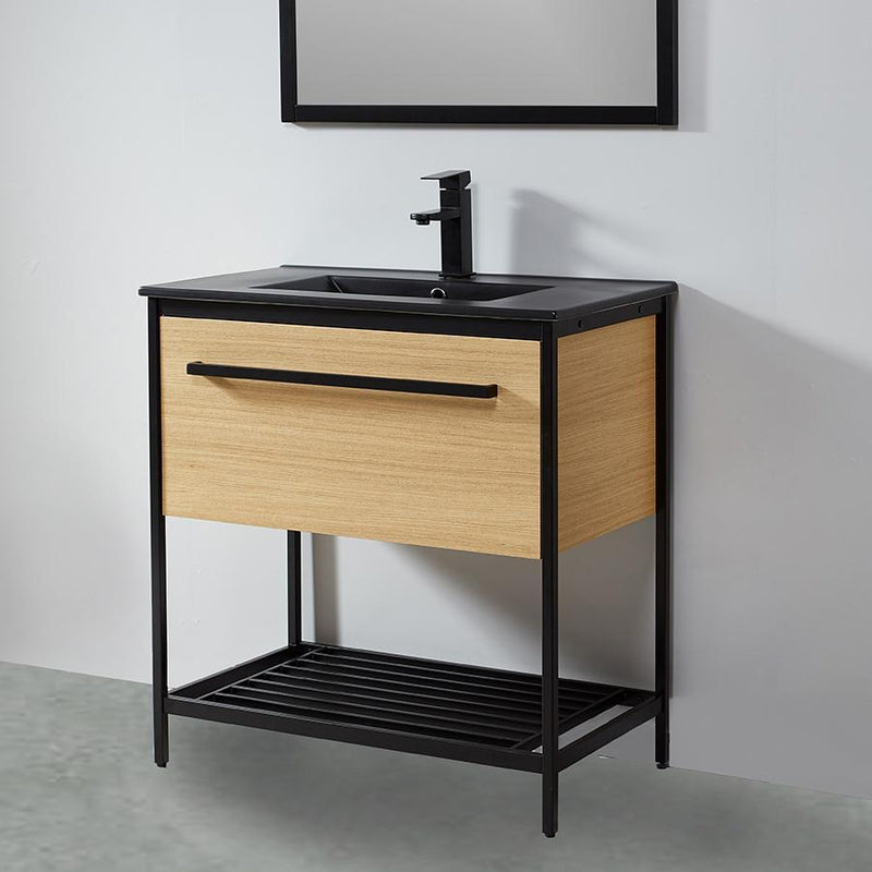 Mueble de Bano con patas + Lavabo negro 80 cm SMART – Madera y Metal Negro