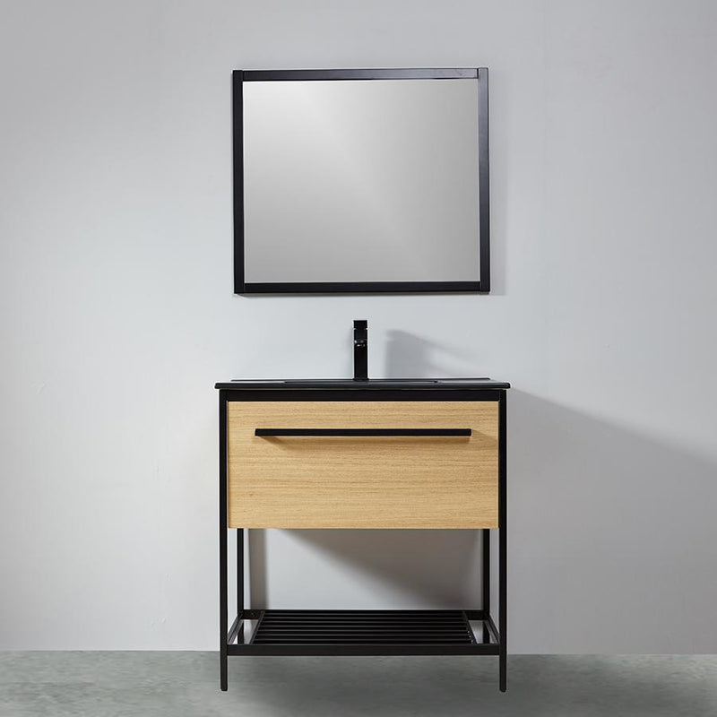 Mueble de Bano con patas + Lavabo negro 80 cm SMART – Madera y Metal Negro