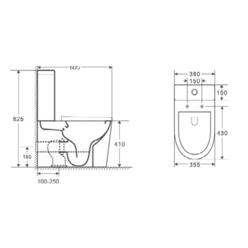 Inodoro TURIN cisterna baja. Dibujo técnico - Entorno baño