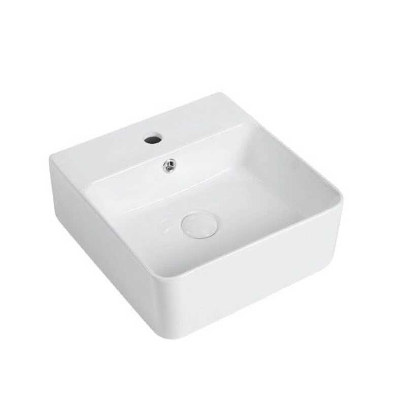 Lavabo blanco brillo sobre encimera cerámico VENADO 42 x 42,5 cm - Entorno baño