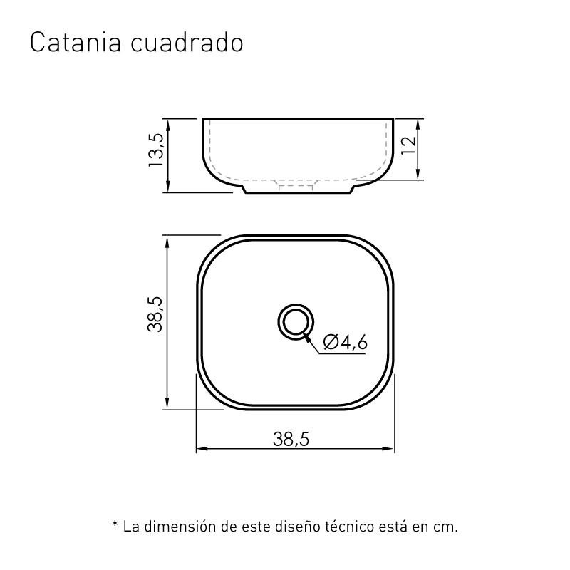 Lavabo sobre encimera ceramico CATANIA cuadrado o rectangular - Entorno Bano. Dibujo tecnico