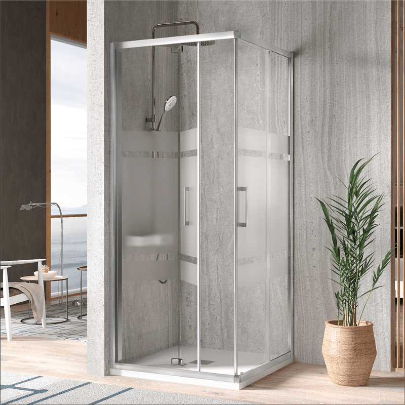 Angular de ducha Puerta Plegable + Puerta Corredera S300 con Cristal serigrafiado